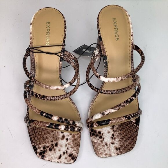 New! Express Square Toe Strap Round Heel Faux Leather Snake Print Sandals Sz 9 - Picture 7 of 11